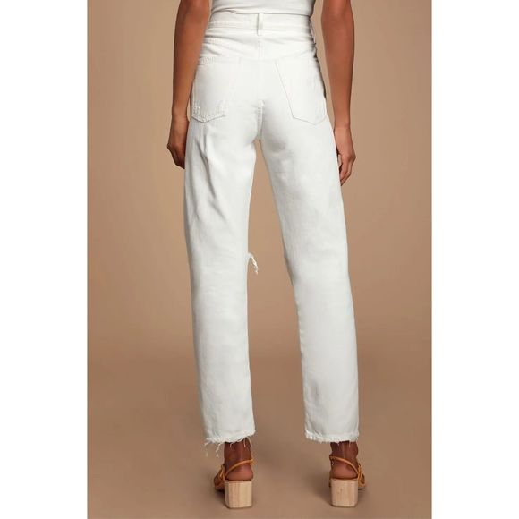 New Agolde 90's Mid Rise Loose Fit White Distressed Jeans Size 31 in White Out
